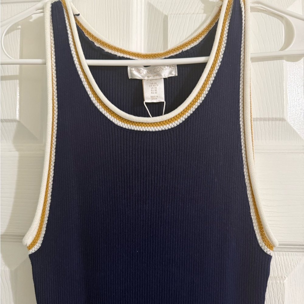 Caroline Constas Navy Top with White and Gold Accents